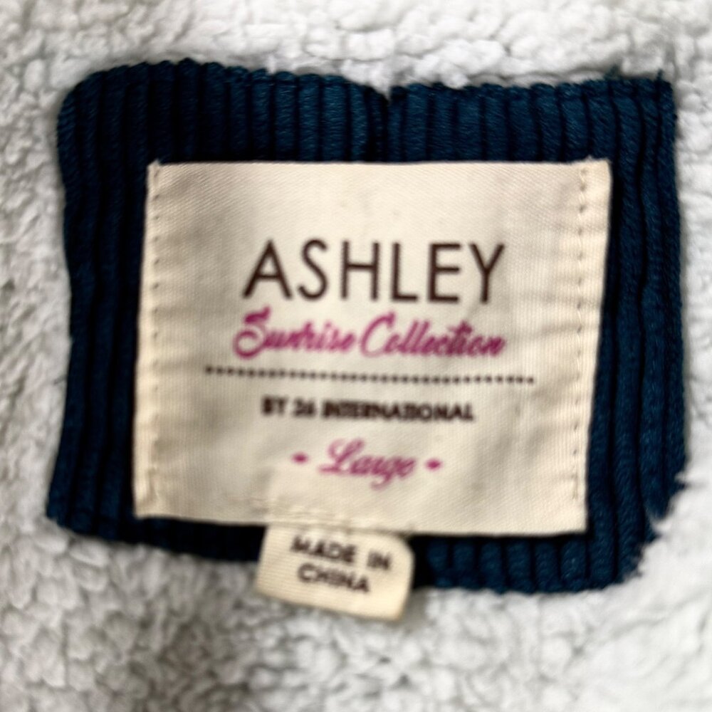 Women’s Y2K Teal Corduroy Sherpa Lined Zip Hoodie Jacket Large Cozy Retro Soft - Picture 7 of 12